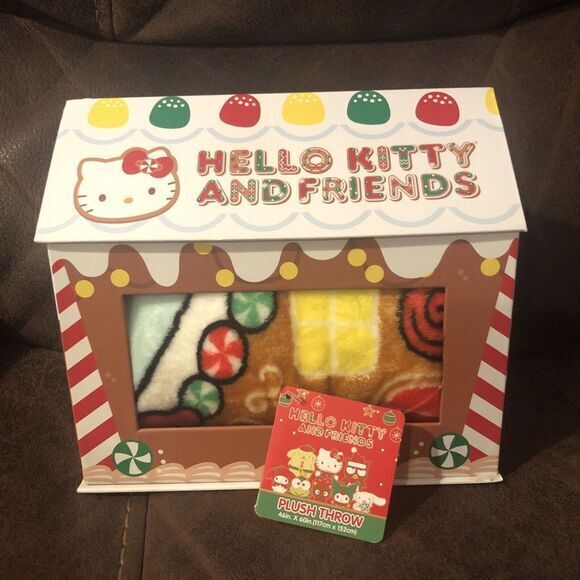 Hello Kitty Christmas Gingerbread‎ House 46 x 60" Blue Throw Blanket in Box NWT - Picture 1 of 2